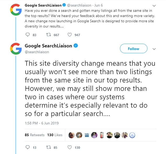 توییت Google SearchLiaison