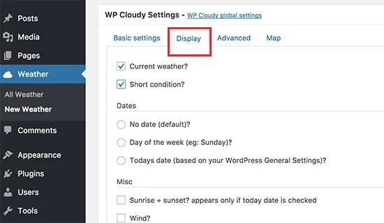 display settings