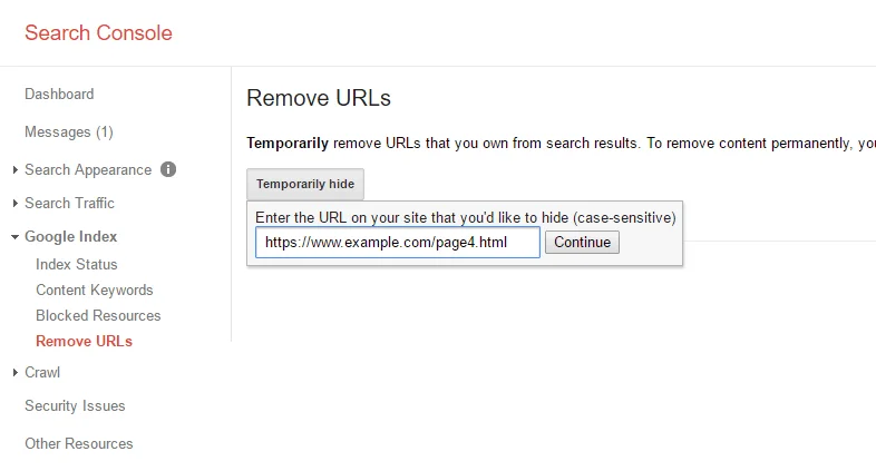 ابزار remove url در سرچ کنسول گوگل