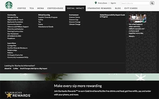 نمایش مگا منوی سایت starbucks مگا منوی سایت starbucks